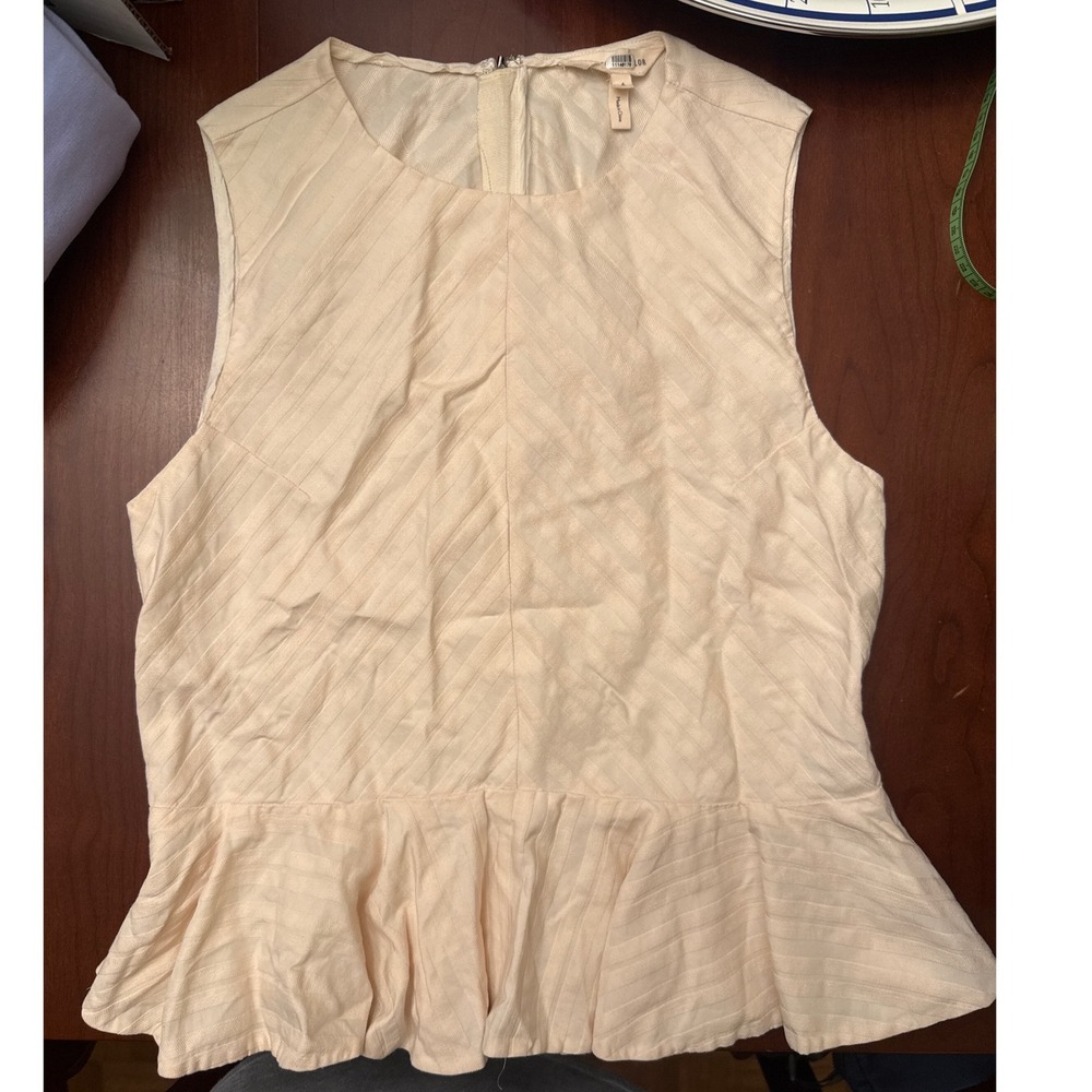 Rebecca Taylor top womens 4 pale pink sleeveless blouse linen peplum‎ zip crew